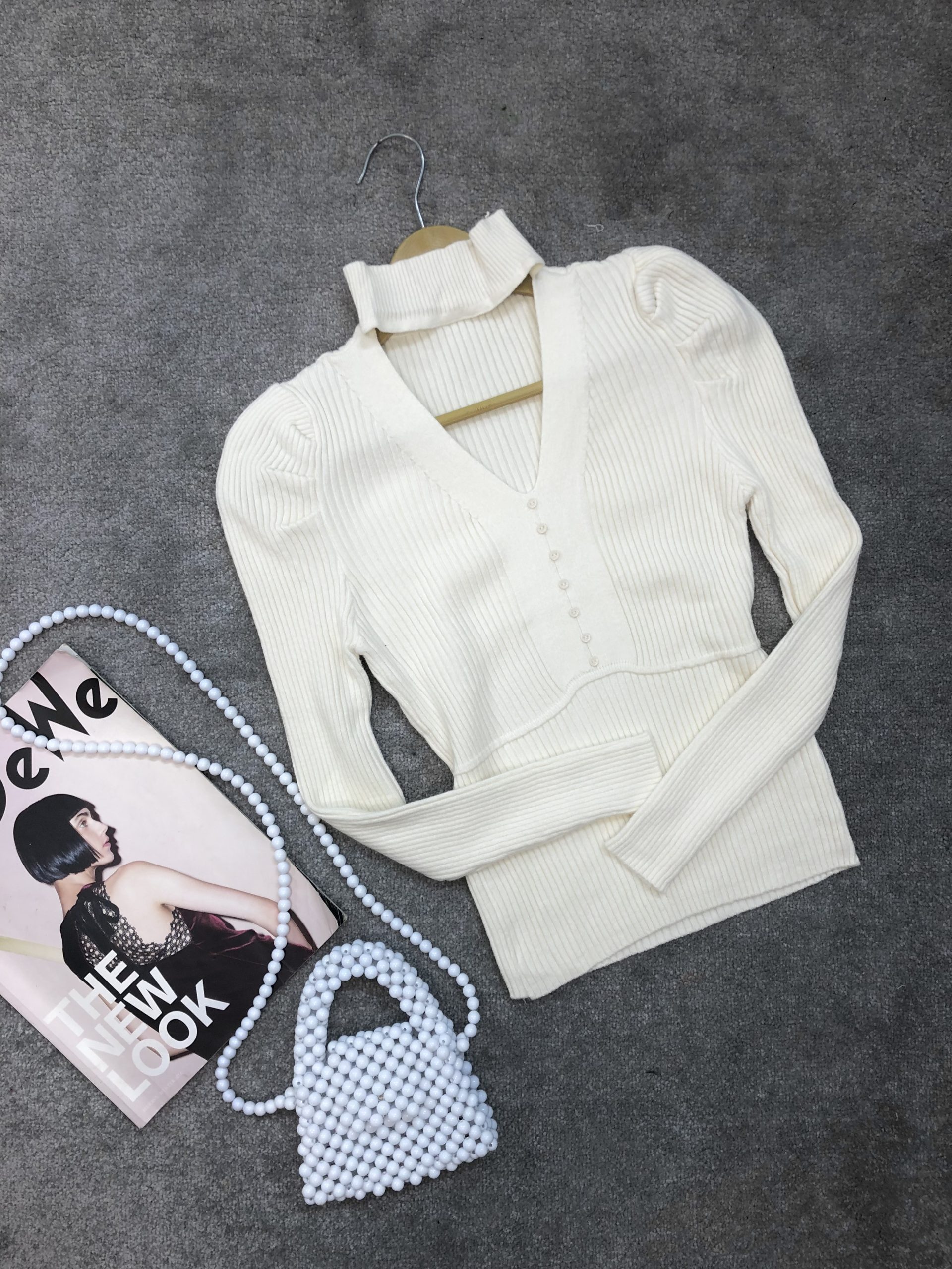 بافت یقه هفت جلو دکمه پفی (3708) - Image 4