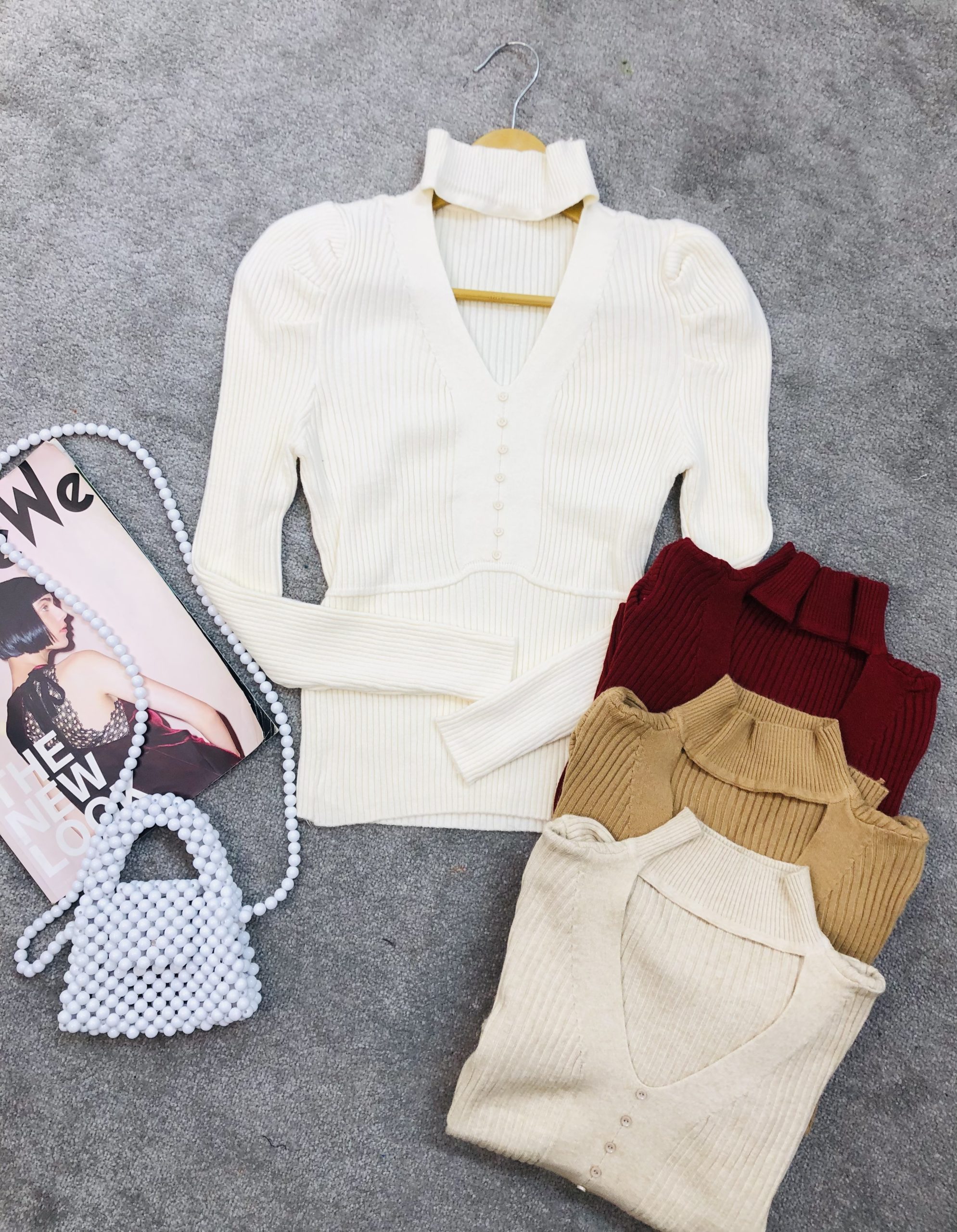 بافت یقه هفت جلو دکمه پفی (3708) - Image 7