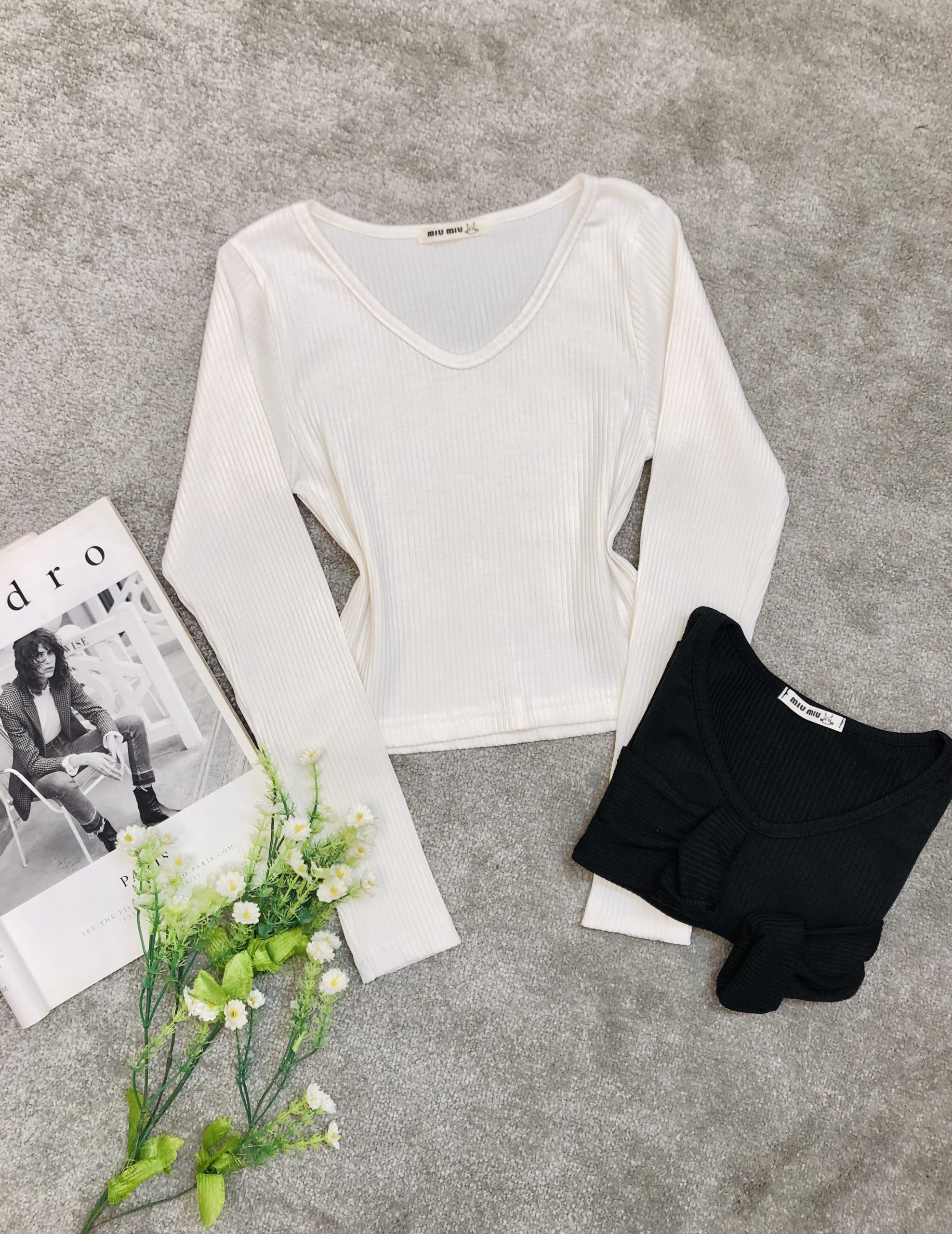 کراپ یقه 7 استین بلند سفیدمشکی (3683)