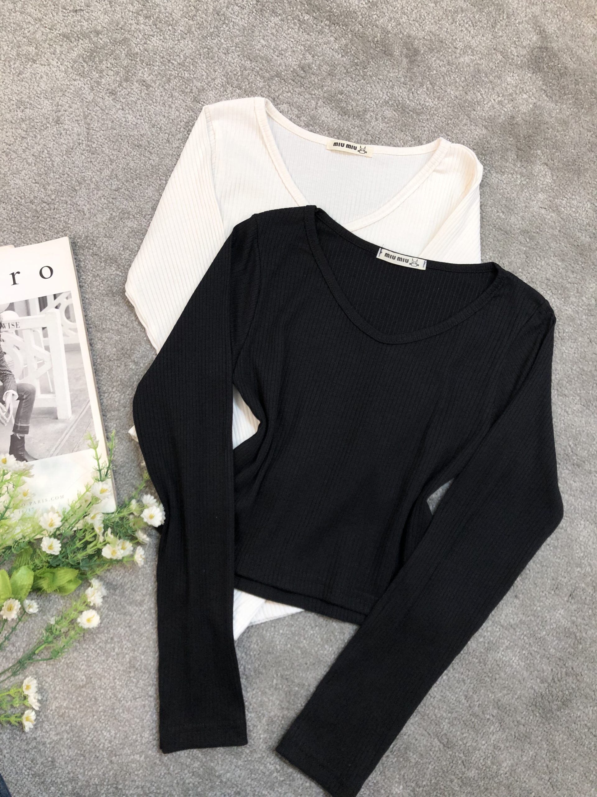 کراپ یقه 7 استین بلند سفیدمشکی (3683) - Image 2