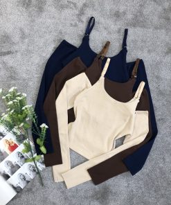 کراپ سرشونه باز استین دار بند سوتینی (3691)