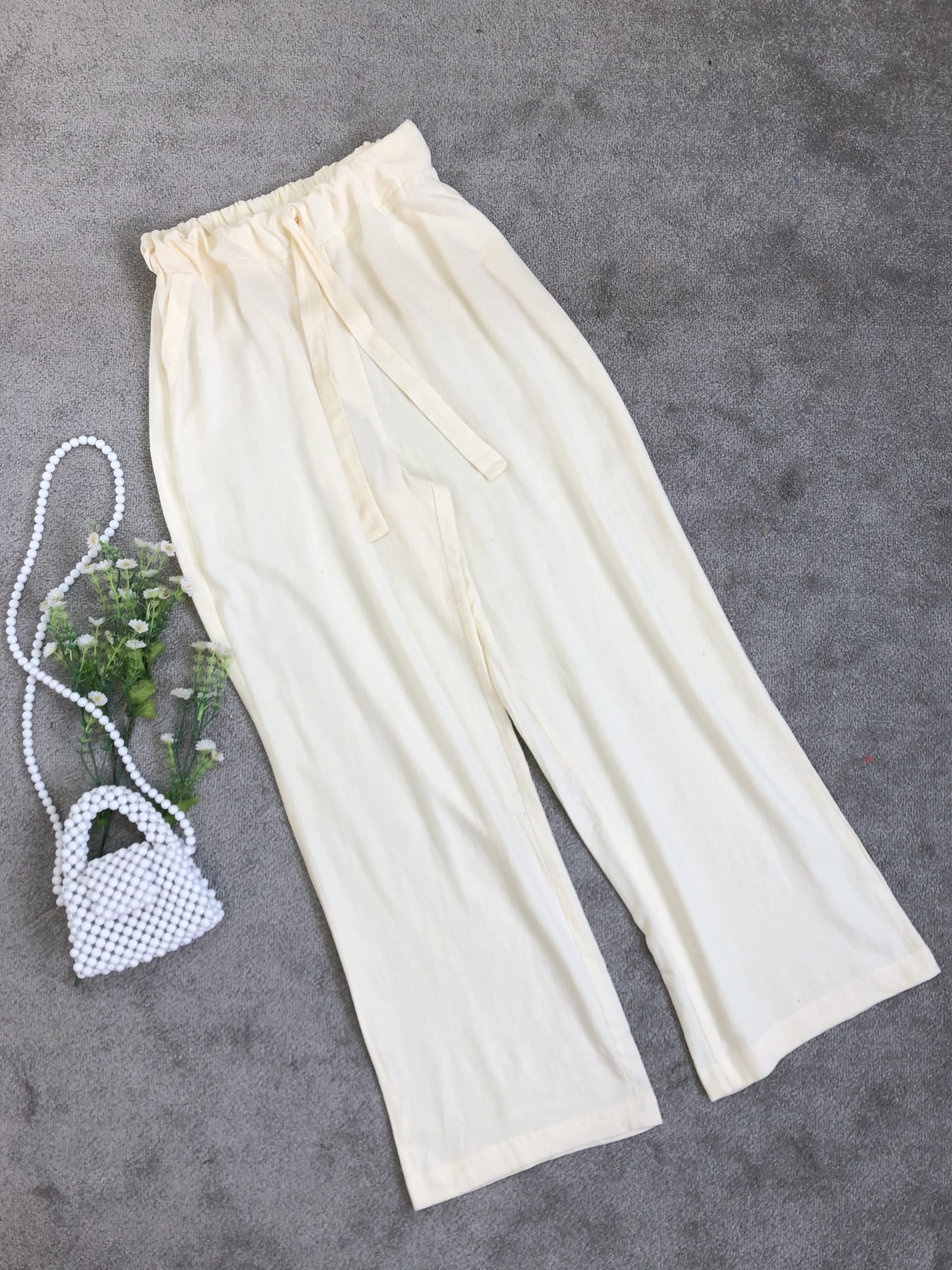 شلوار بگ لینن جلو بند دار (1578)