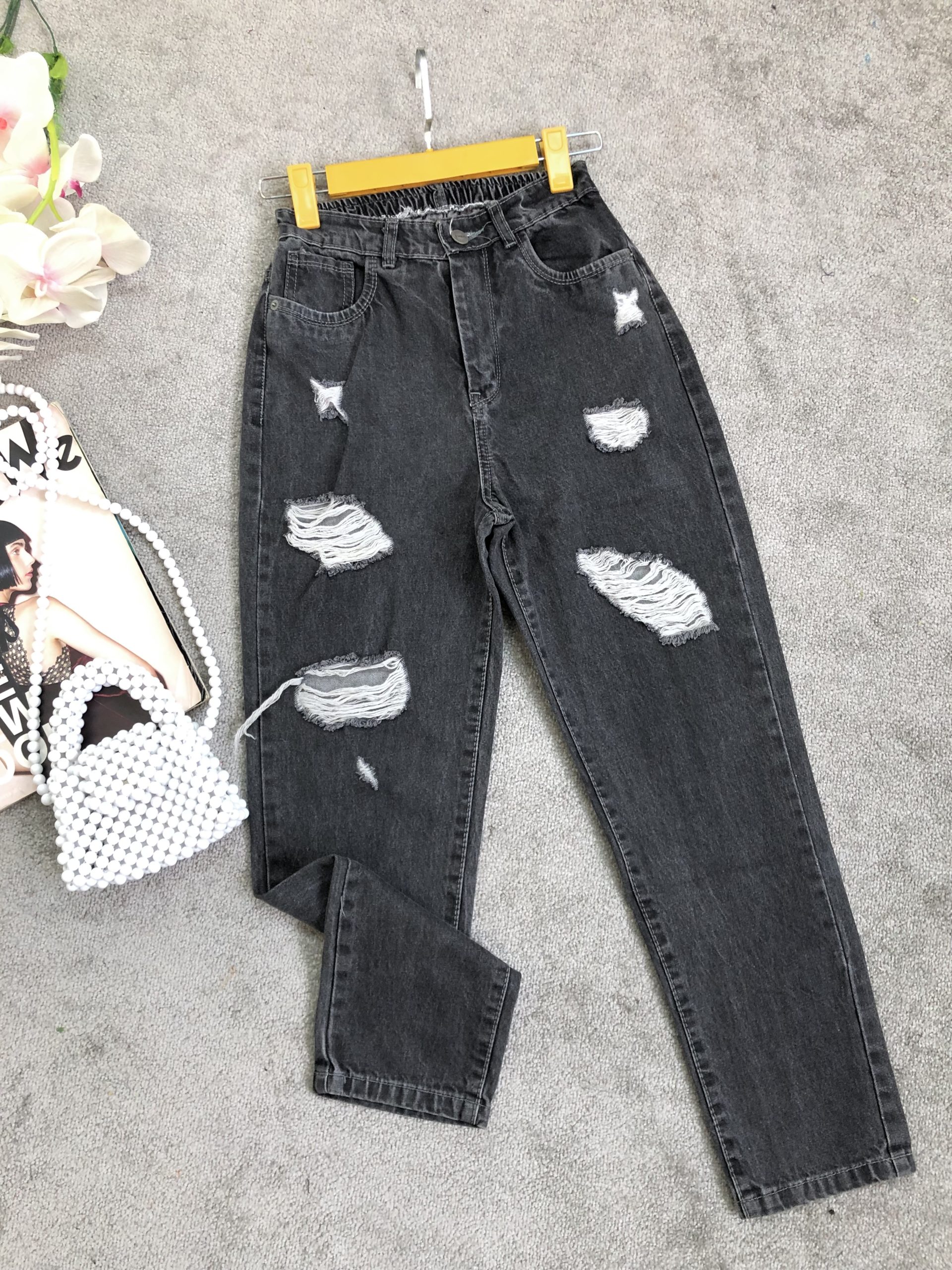 شلوار مام زاپ دار ذغالی (1490)