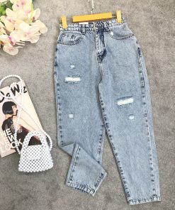 شلوار مام زاپ دار ابی (511029)