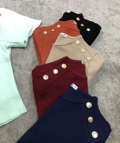 Alternative view of کراپ تیشرتی تک جیب سرشانه دکمه(3737)