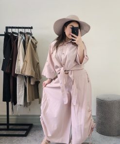ست کت گره ای و دامن شلواری لینن بغل گت (3783)